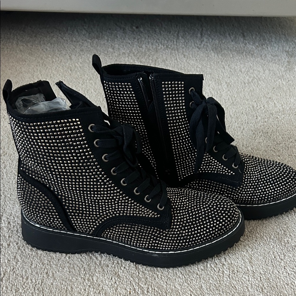 Madden Girl Black and Silver Studded Combat Boots